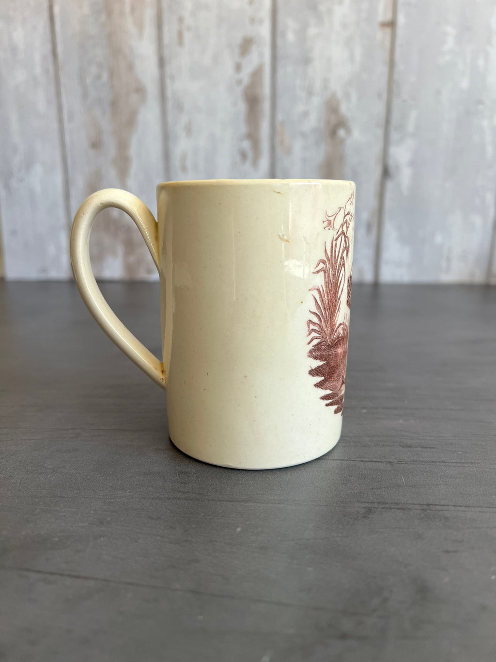 Antique Herculaneum Creamware Mug Tankard Romantic Lovers Purple Puce Transfer Printed C 1800