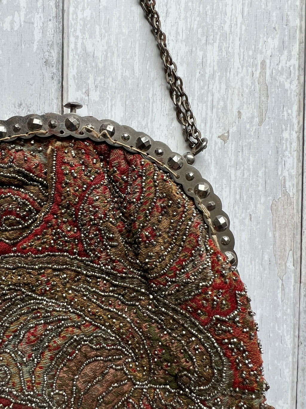 Antique Victorian Handbag Paisley Cut Steel Beadwork Circa 1850 AF English