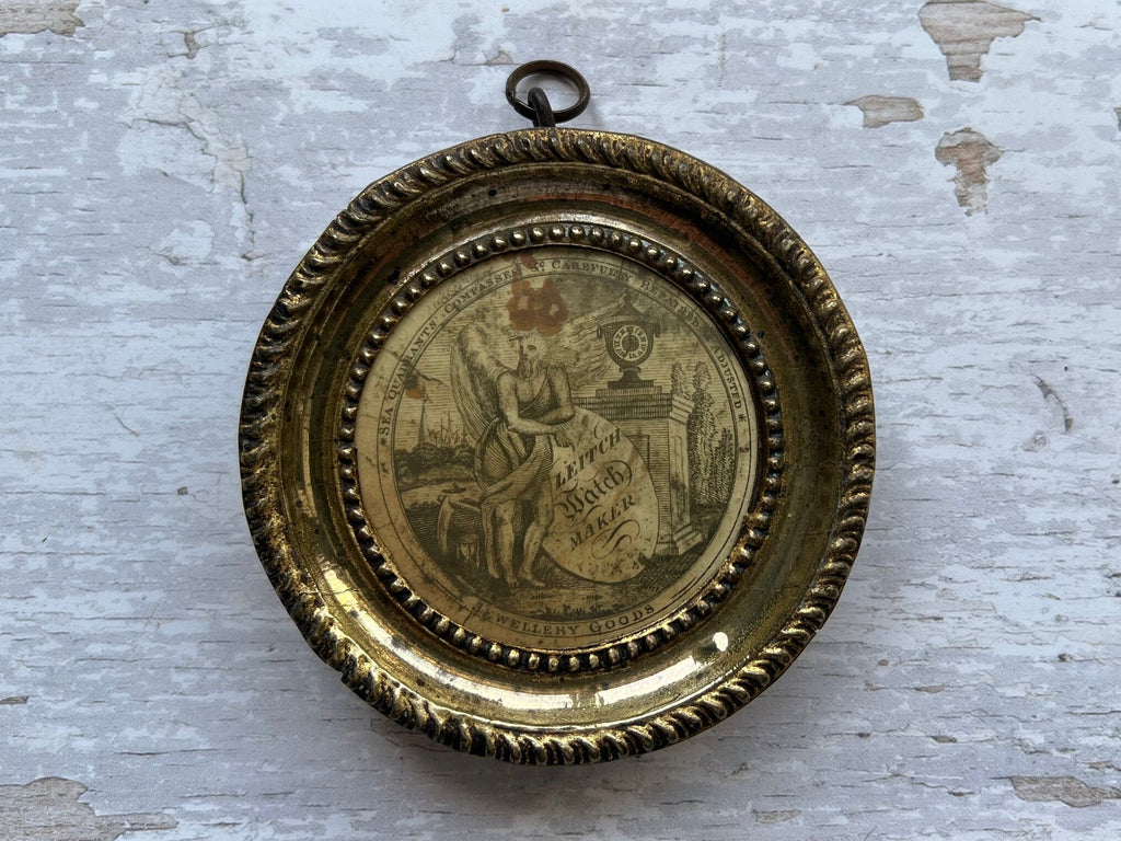 Antique 19th Century Watch Paper Leitch Watch Maker Pressed Brass Frame