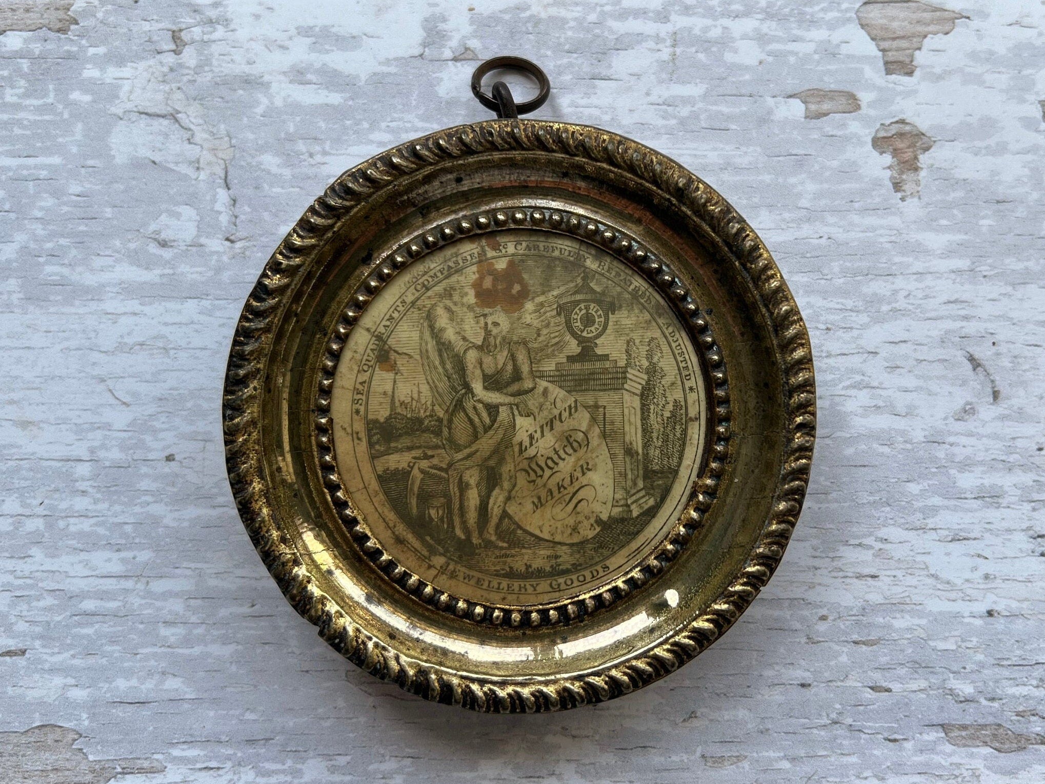 Antique 19th Century Watch Paper Leitch Watch Maker Pressed Brass Frame