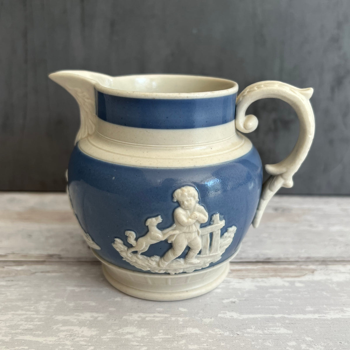 Antique Miniature Jug Chetham & Woolley Putto and Dogs Design Staffordshire England