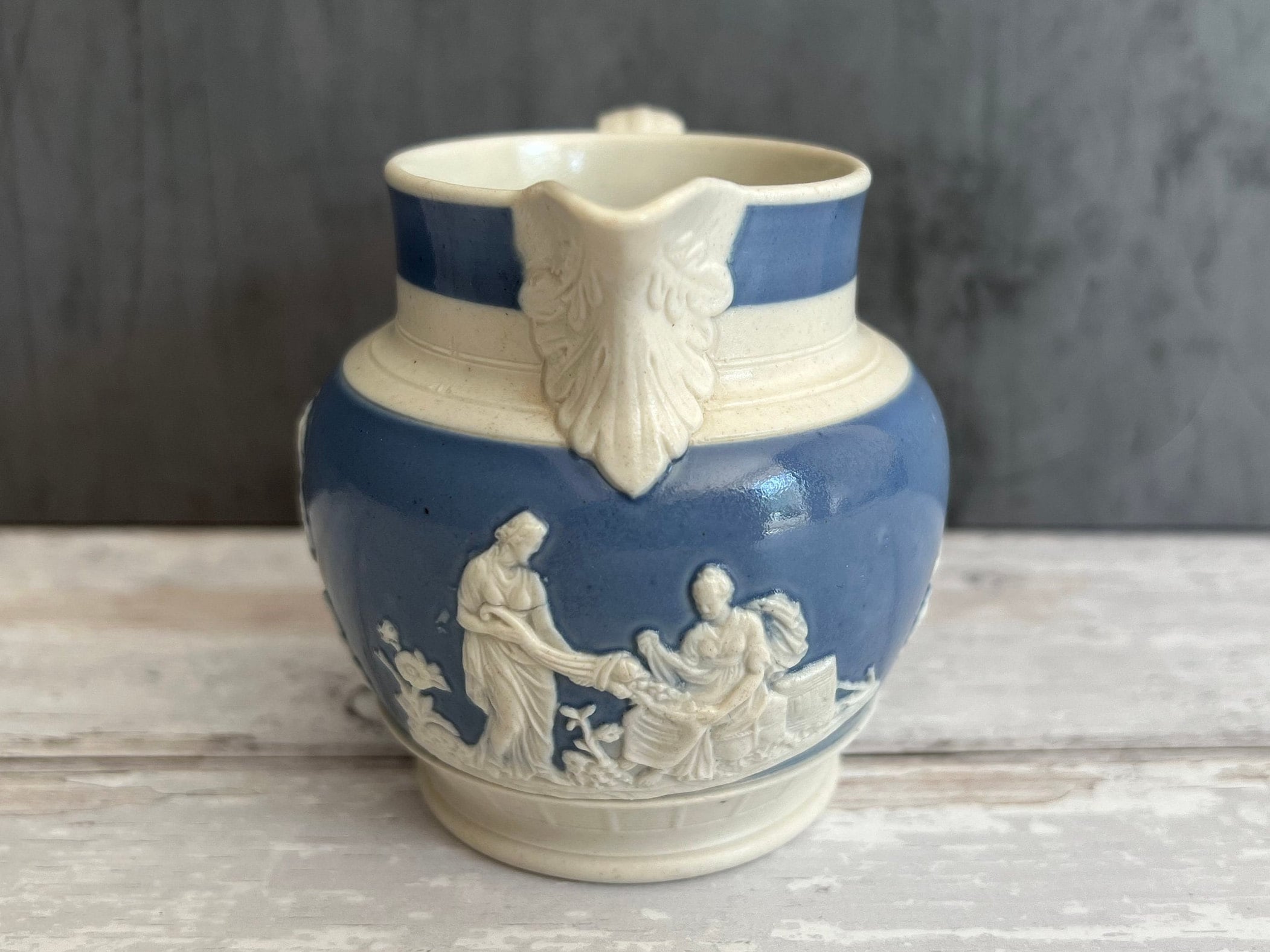 Antique Miniature Jug Chetham & Woolley Putto and Dogs Design Staffordshire England