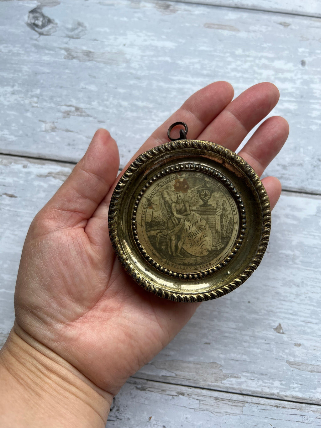 Antique 19th Century Watch Paper Leitch Watch Maker Pressed Brass Frame