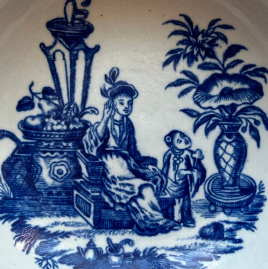 Worcester Porcelain Saucer Blue and White Mother and Child Circa 1775