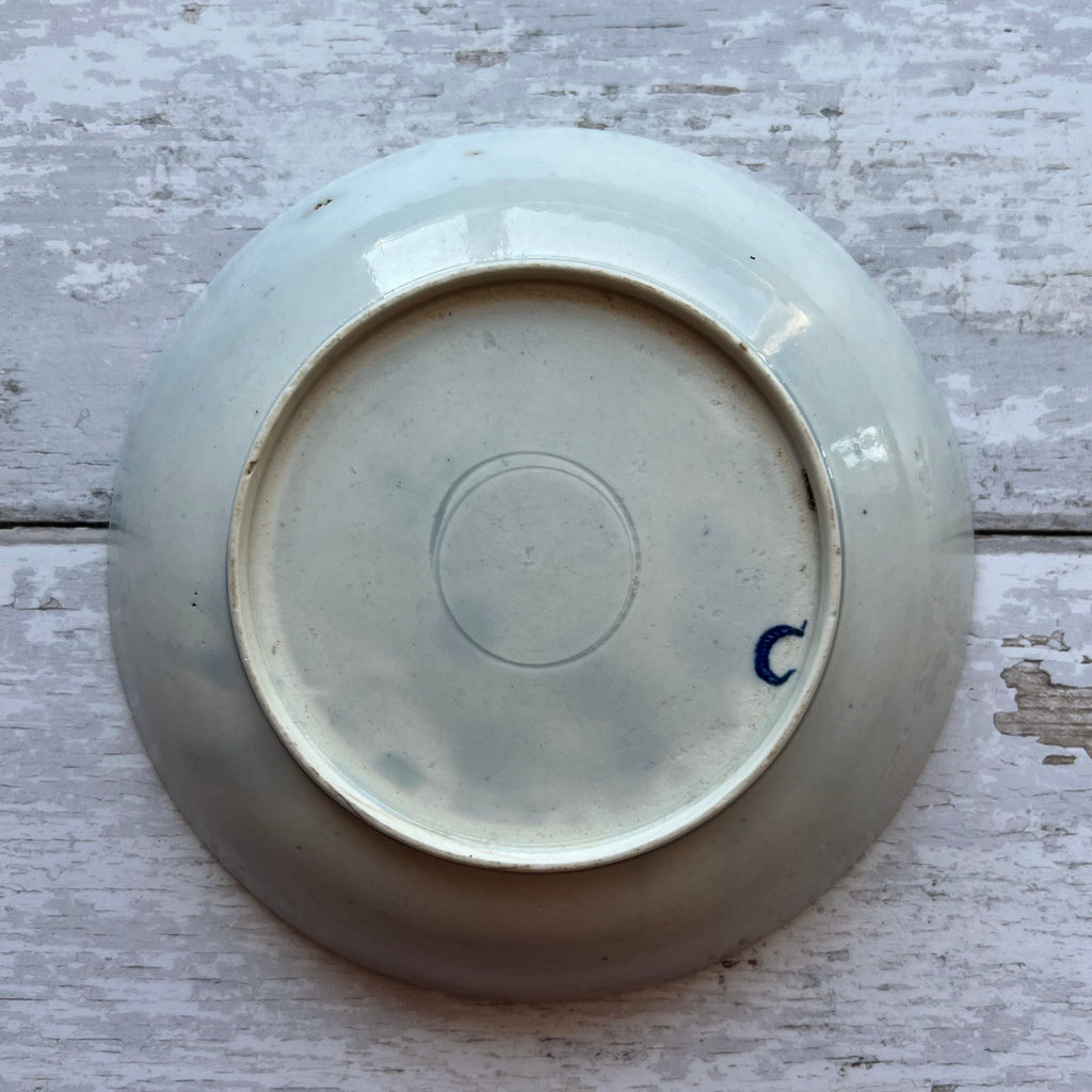 Worcester Porcelain Saucer Blue and White Mother and Child Circa 1775