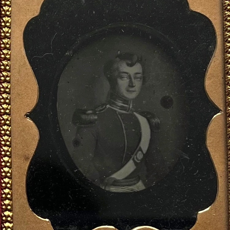 RARE 19th Century Ambrotype Photograph of A Regency Portrait Miniature Gentleman Officer