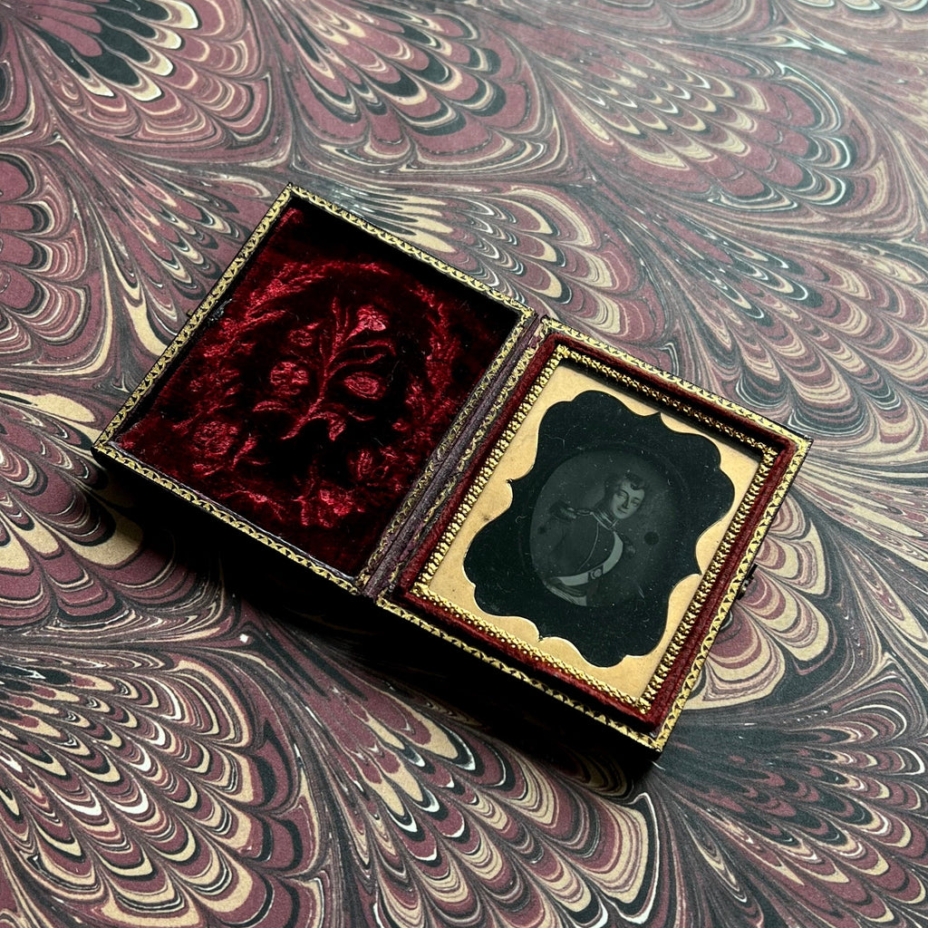 RARE 19th Century Ambrotype Photograph of A Regency Portrait Miniature Gentleman Officer