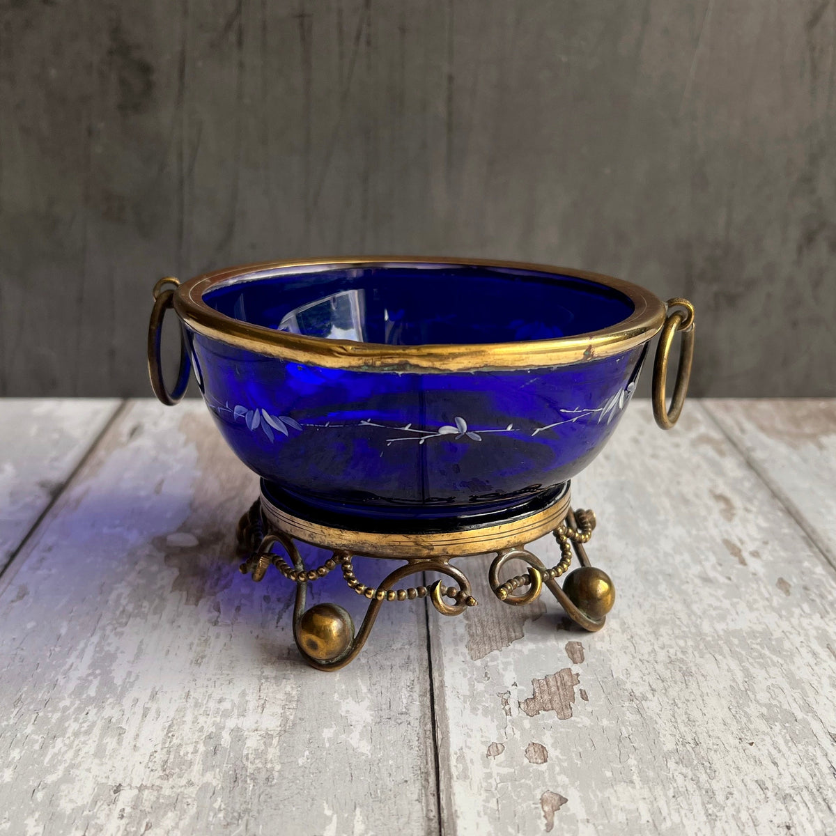 19th Century Tazza Gilt Metal and Cobalt Blue Glass Dish C 1860 Napoleon III