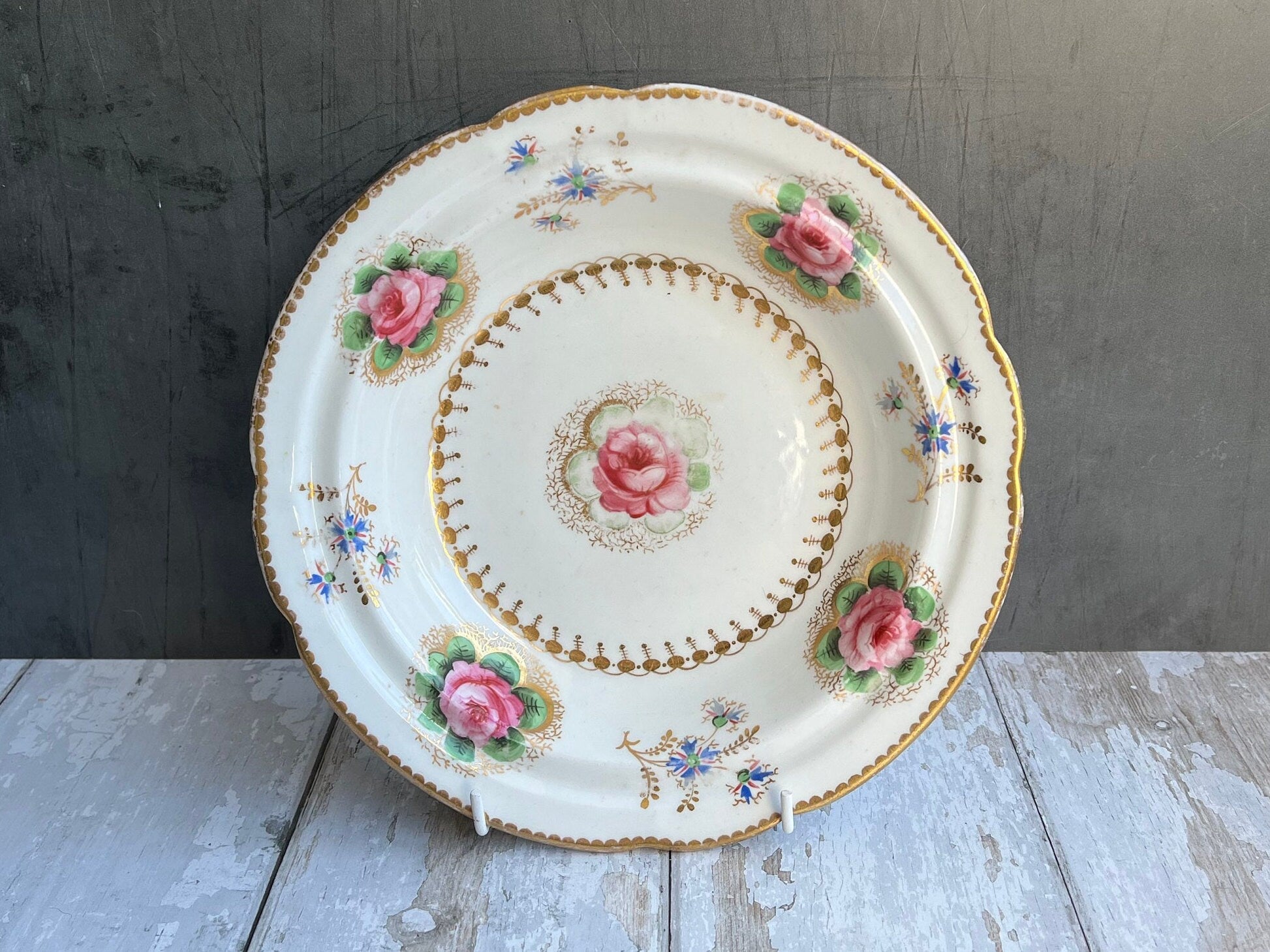 Antique Georgian Porcelain Dessert Dish Billingsley Roses Thomas Goode Retailer