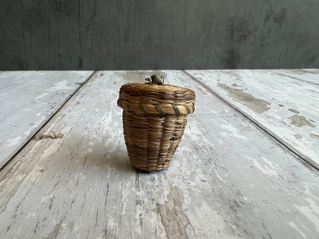 19th Century Sea Grass Thimble Holder Straw Basket Folk Art