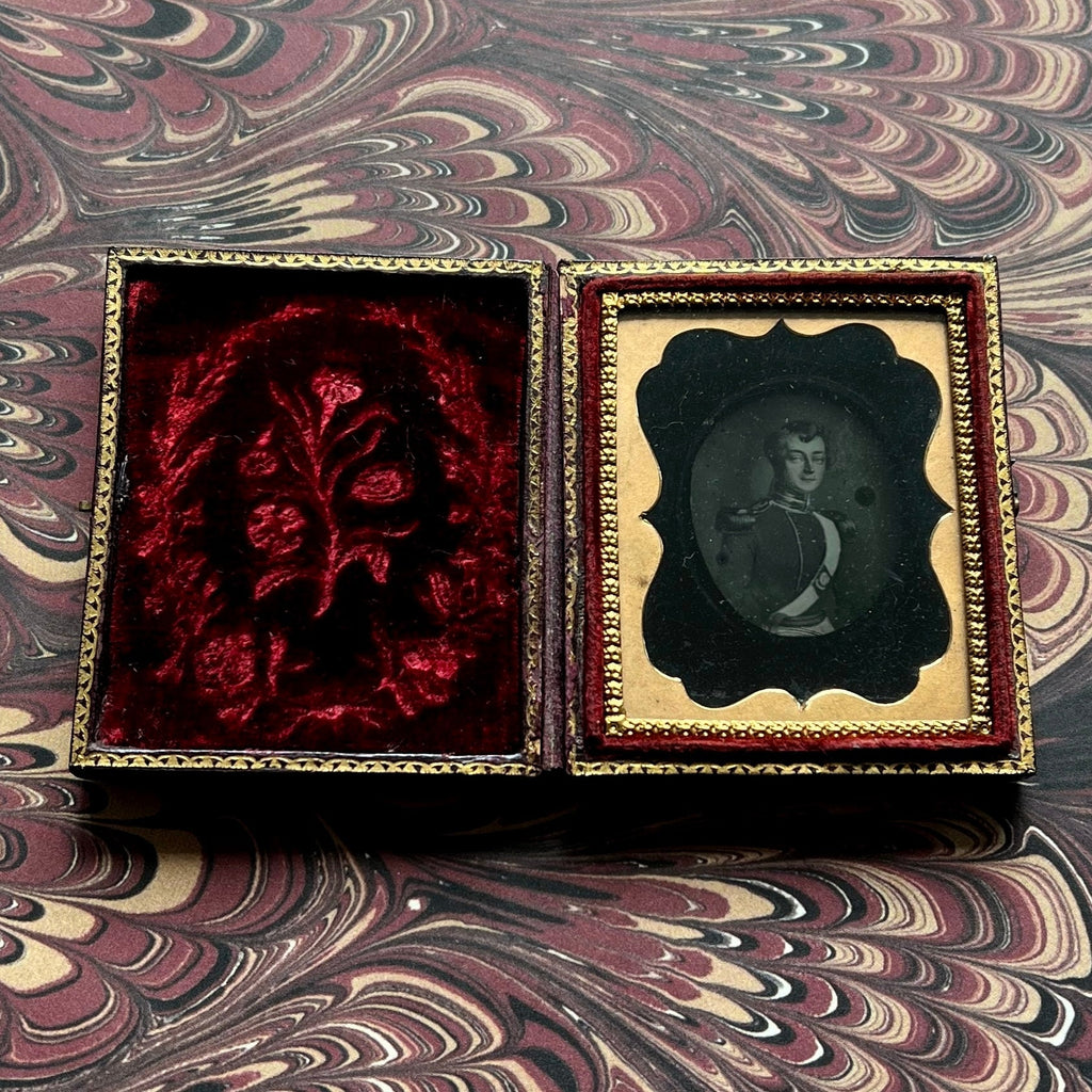 RARE 19th Century Ambrotype Photograph of A Regency Portrait Miniature Gentleman Officer