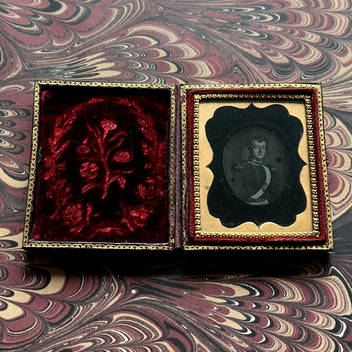 RARE 19th Century Ambrotype Photograph of A Regency Portrait Miniature Gentleman Officer