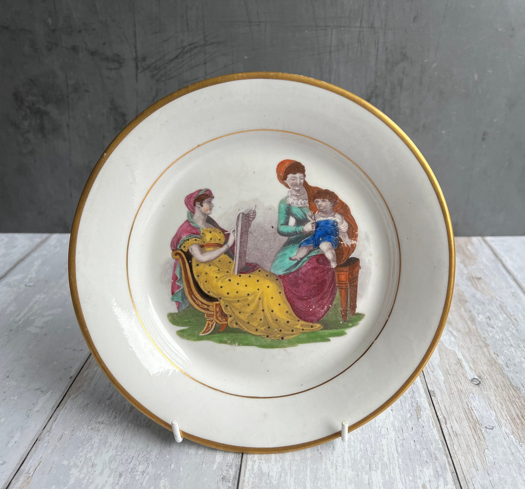 19th Century Adam Buck New Hall Porcelain Plate Mother and Child Regency Era