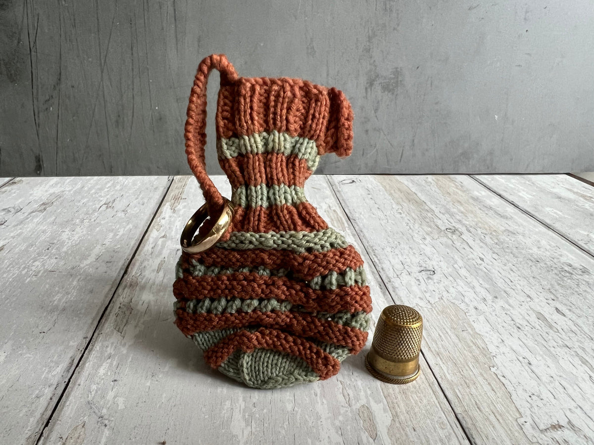 Antique 19th Century Knitted Pence Jug Purse with Hallmarked Gold Wedding Ring Circa 1800s