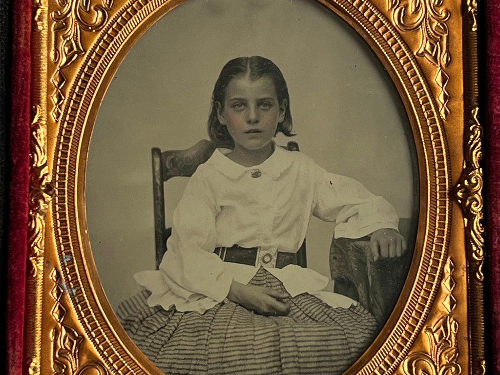 19th Century PAIR Victorian Mother And Daughter Cased Hand Tinted Ambrotype Photograph Sixth Plate