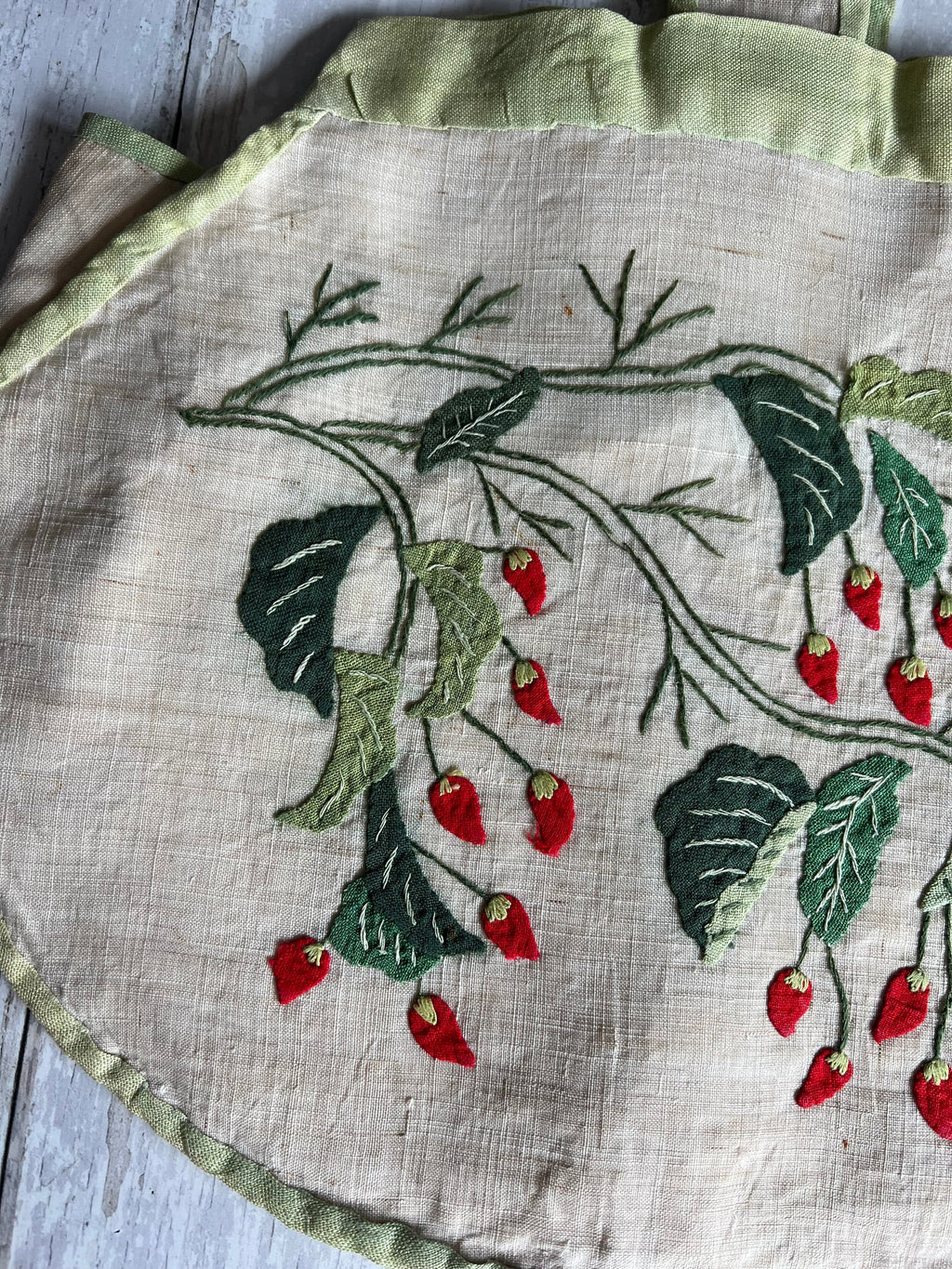 Rare Original 1920s Handbag Lantern Shape Chilli Pepper Vegetable Appliqué Pina Cloth Art Deco