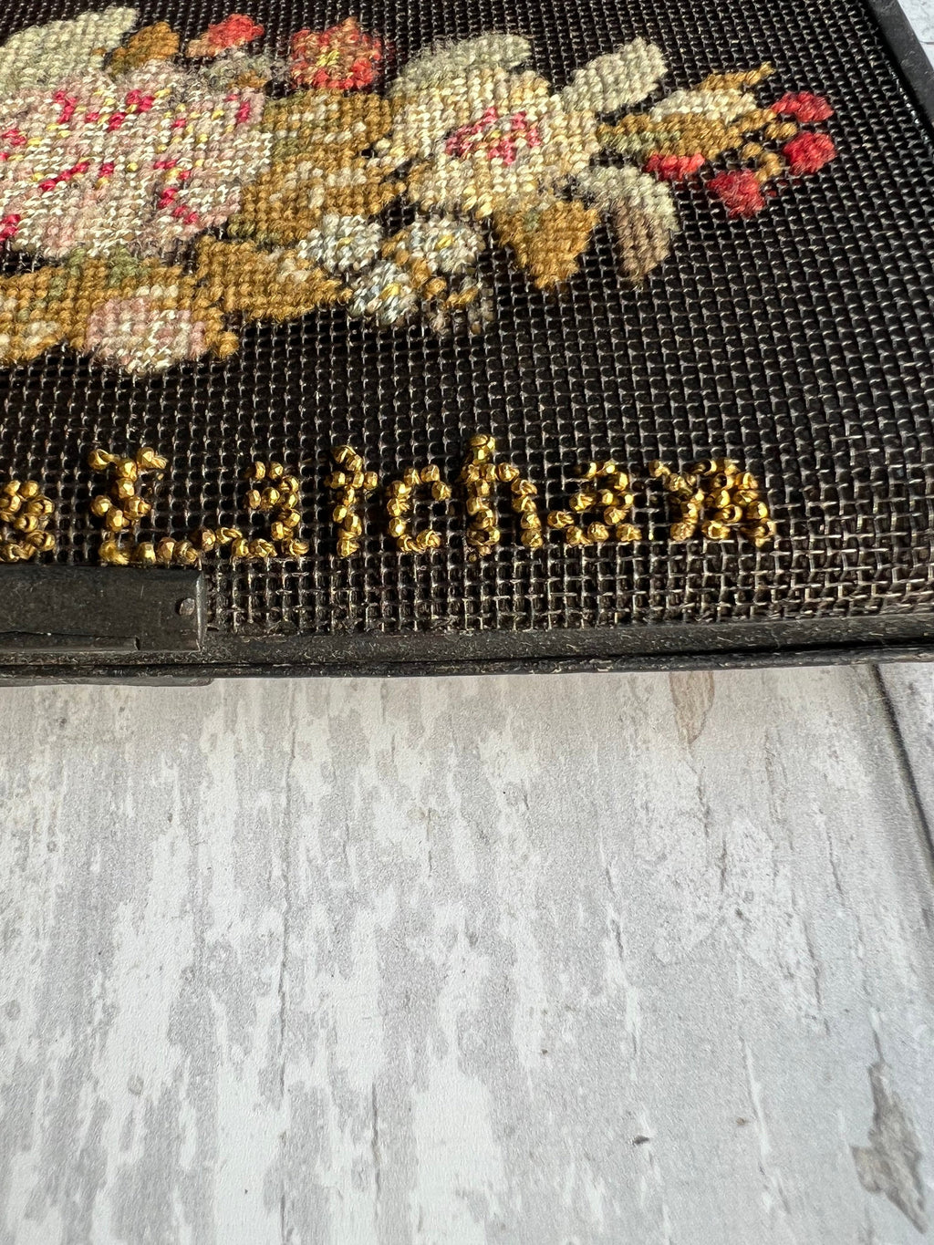 Georgian Needlepoint Mourning Case Beaded Floral Wallet 1830s