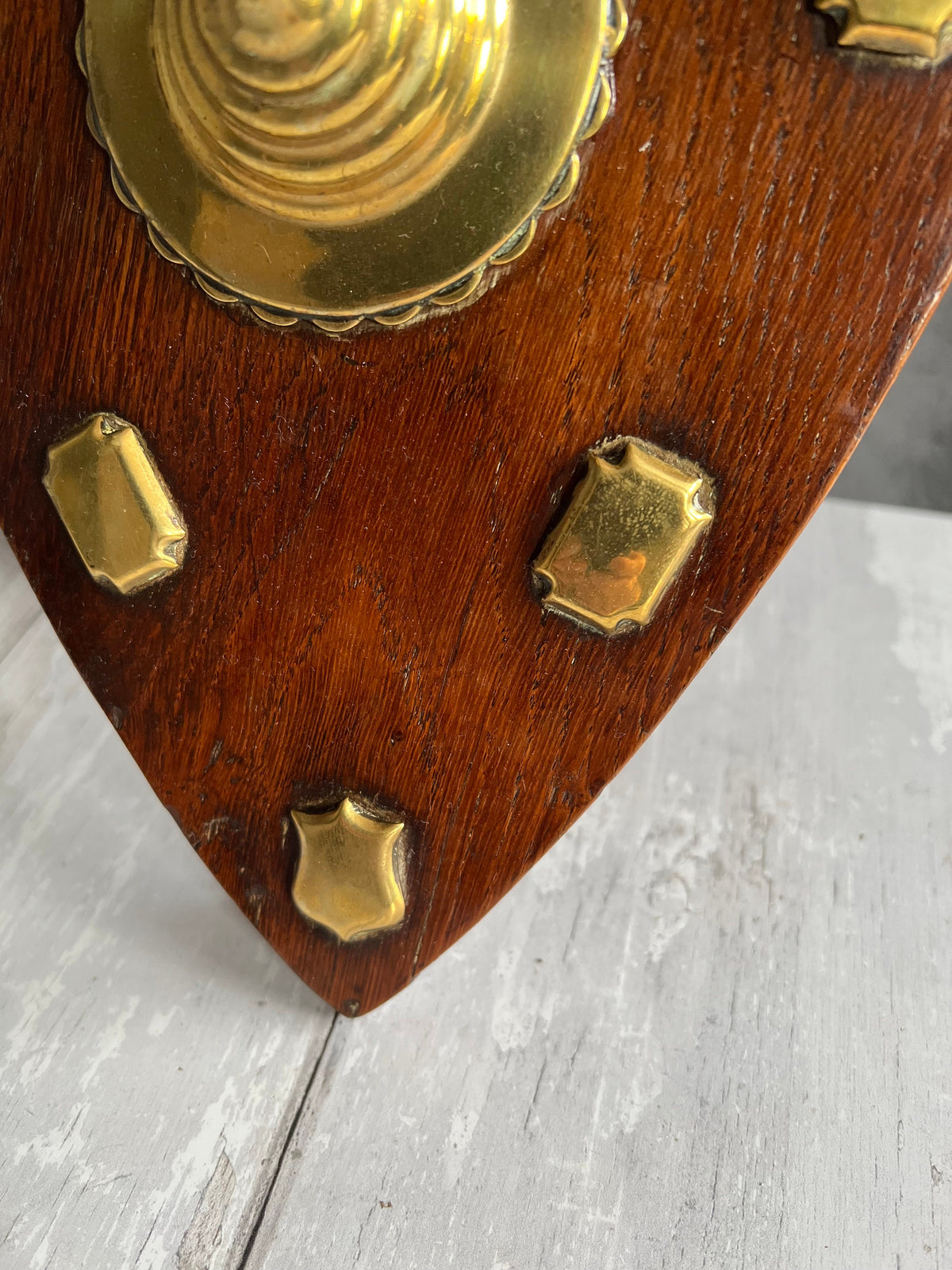 Antique Oak Love Heart Plaque with Horse Brass Mounts C 1890