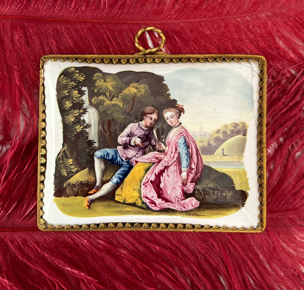 Antique 18th Century Miniature Battersea Bilston Enamel Plaque Picture Circa 1765