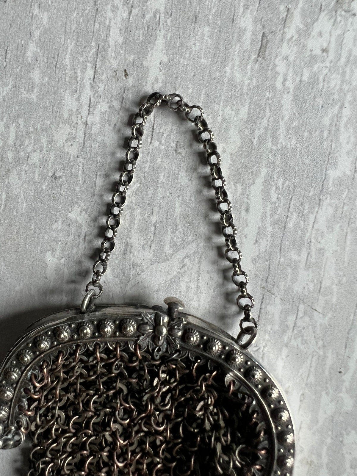 Antique Miniature French Sterling Silver Dolls Purse Circa 1840 AF