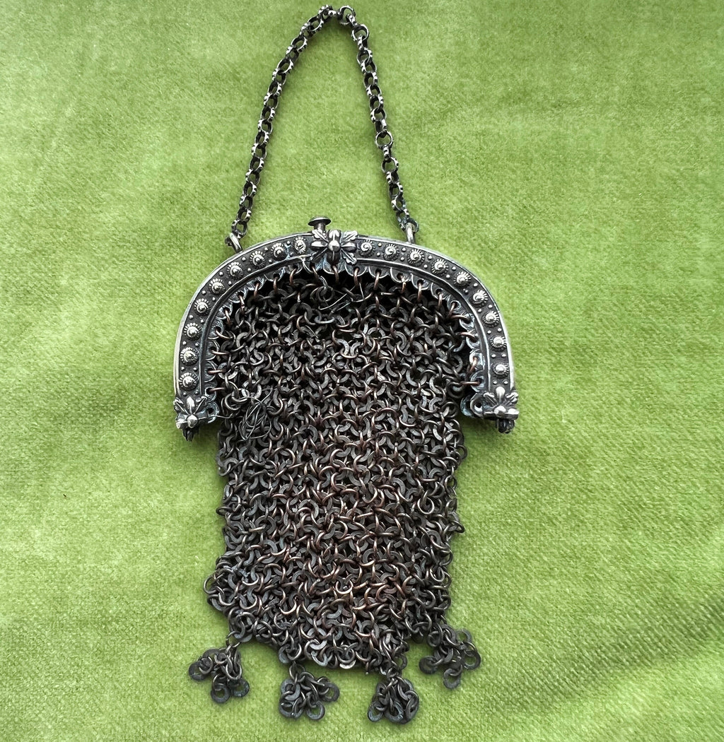 Antique Miniature French Sterling Silver Dolls Purse Circa 1840 AF