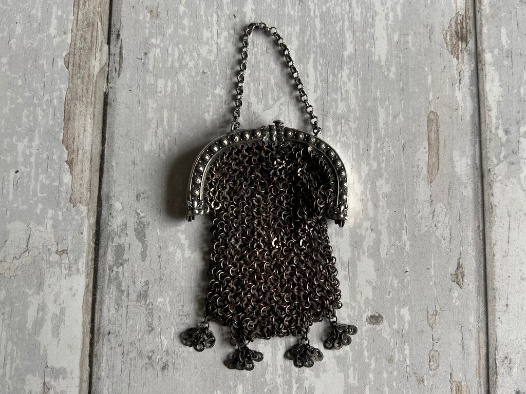 Antique Miniature French Sterling Silver Dolls Purse Circa 1840 AF