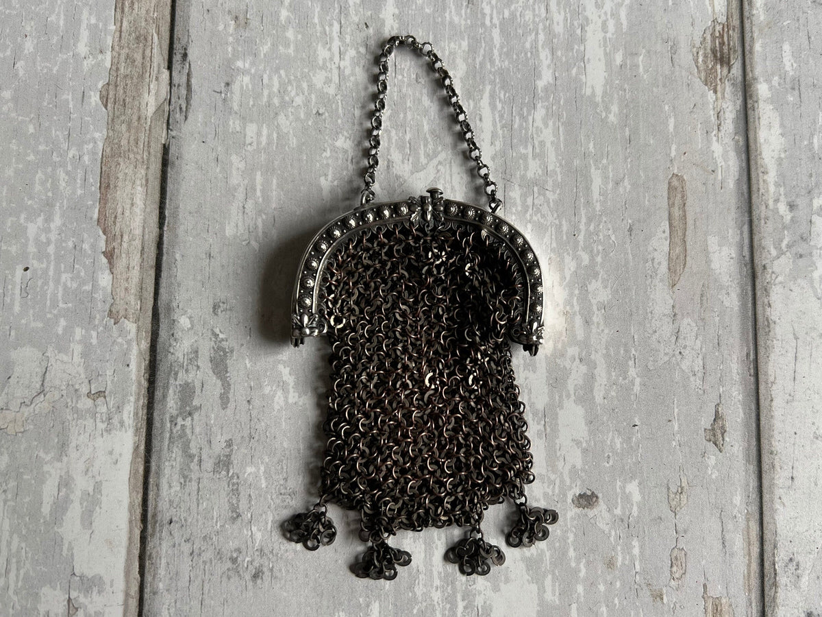 Antique Miniature French Sterling Silver Dolls Purse Circa 1840 AF