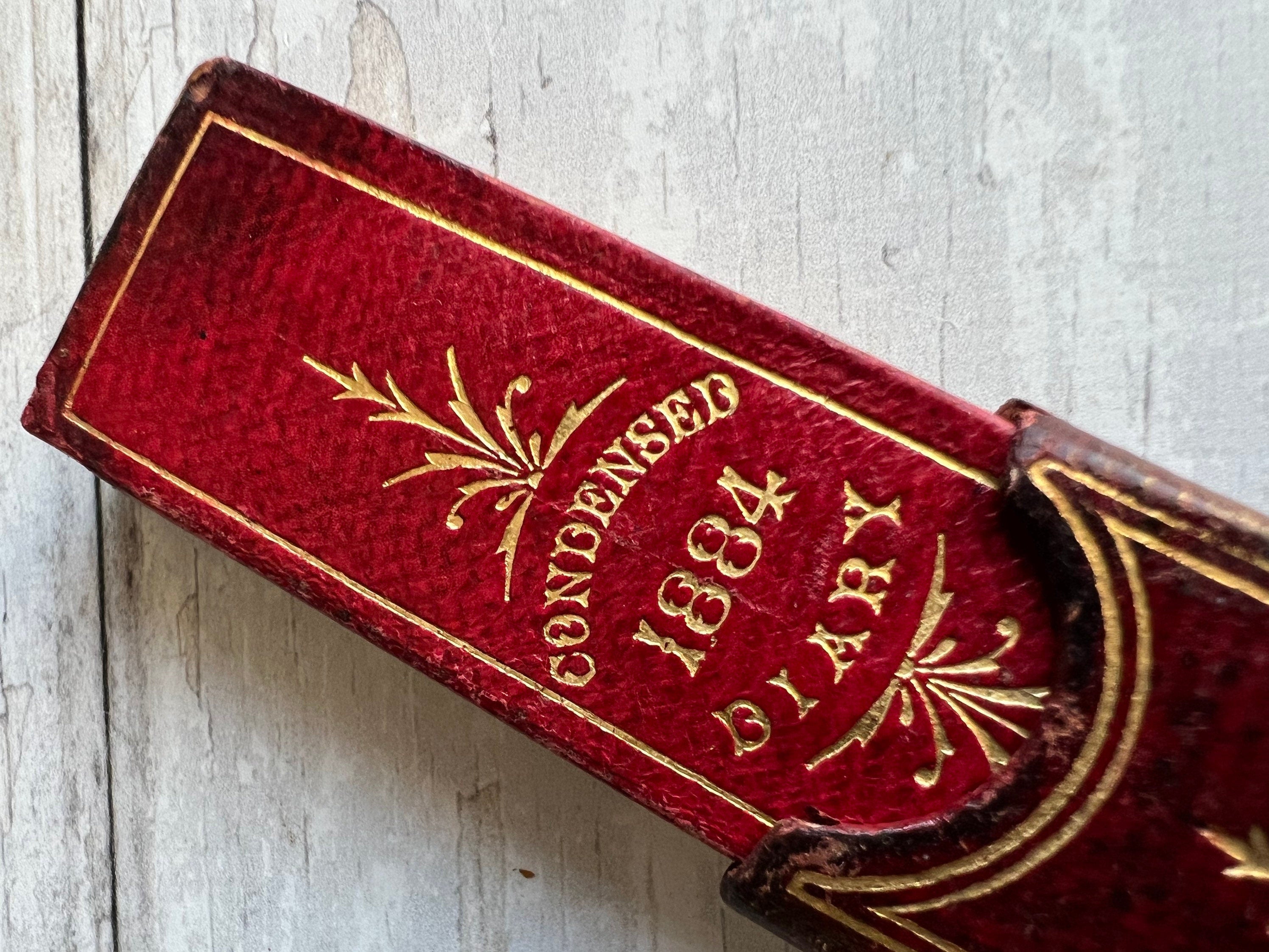 19th Century Miniature Red Leather Cased Diary De La Rue 1884 Victorian