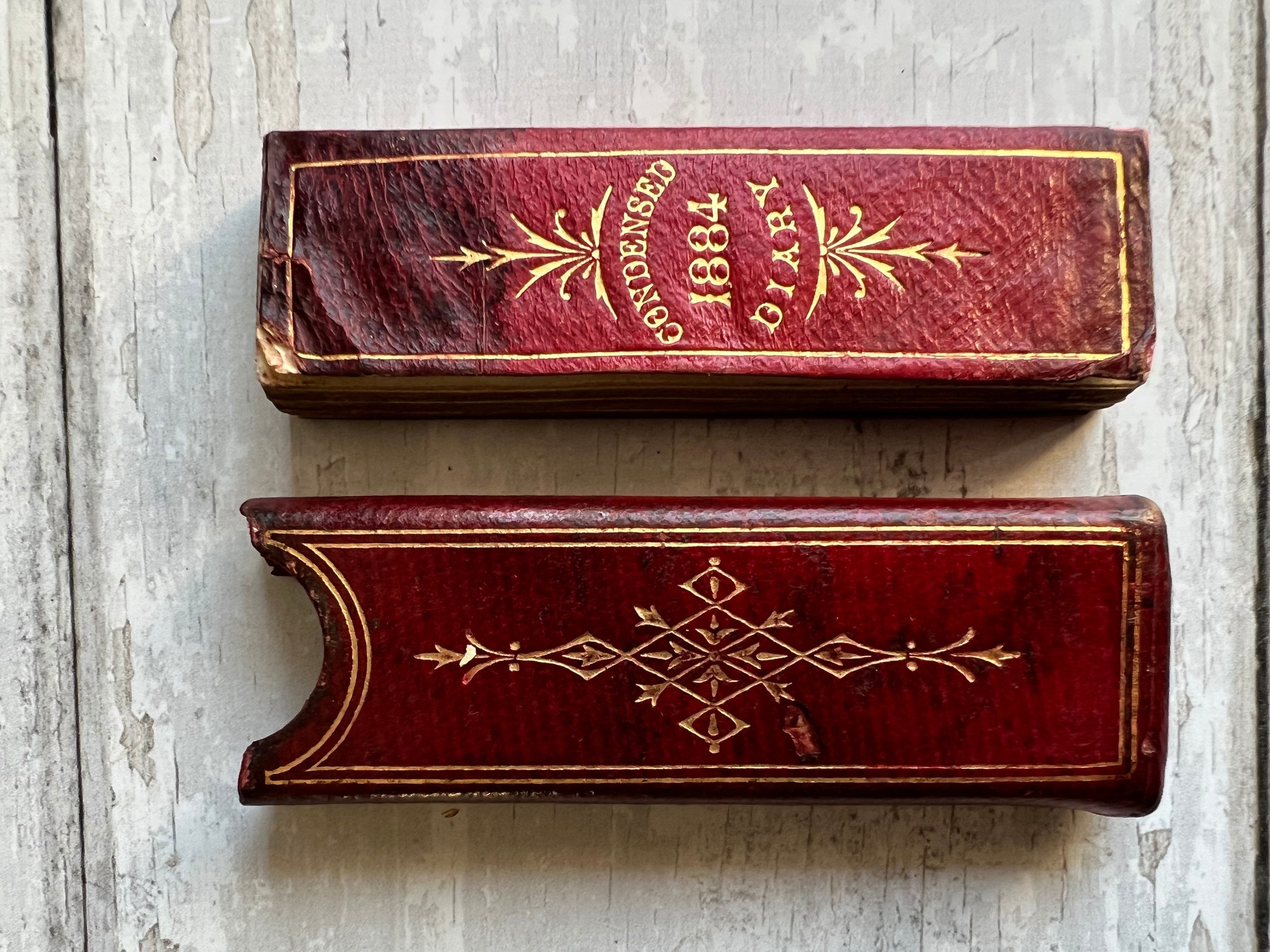 19th Century Miniature Red Leather Cased Diary De La Rue 1884 Victorian