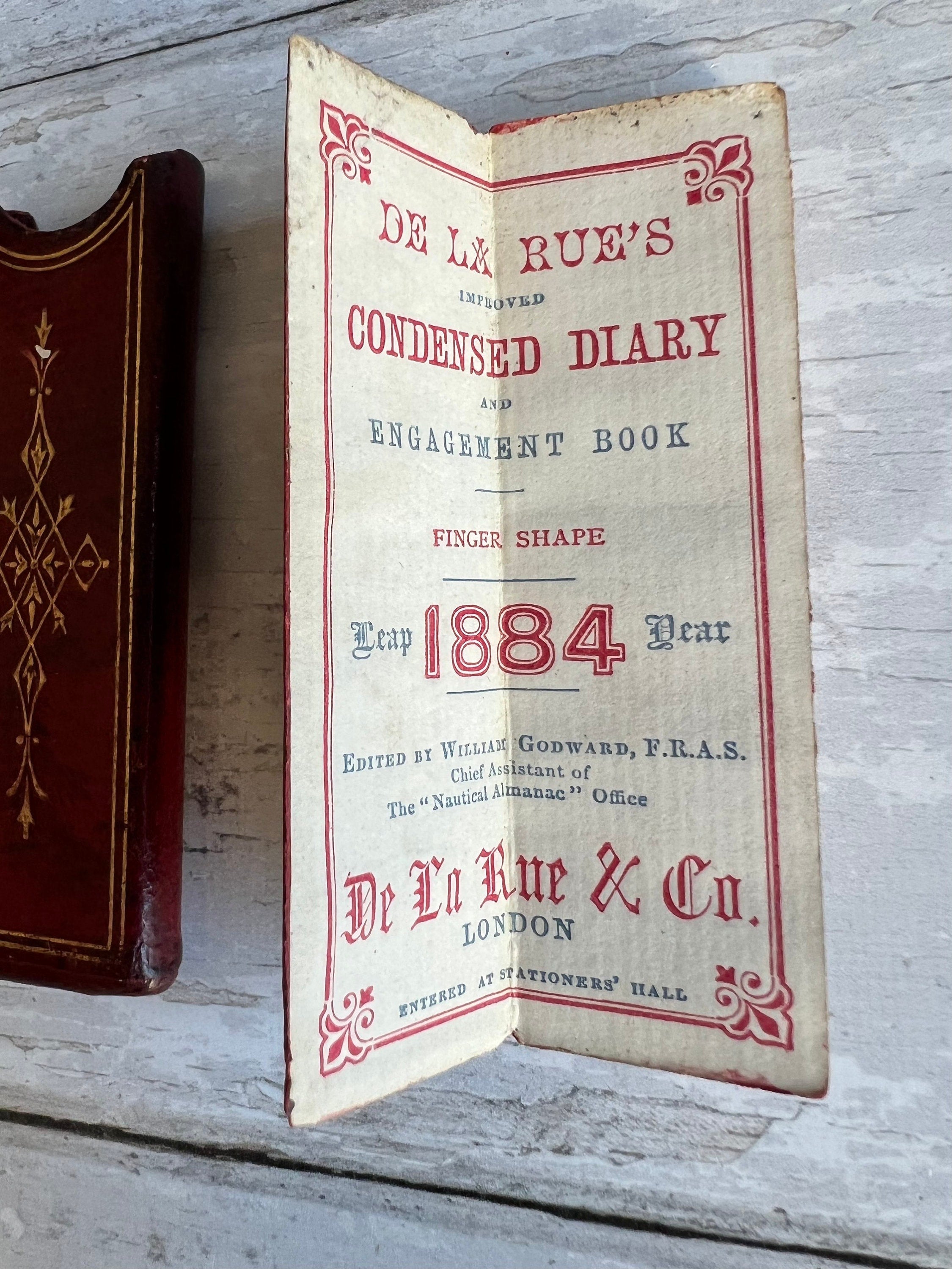 19th Century Miniature Red Leather Cased Diary De La Rue 1884 Victorian
