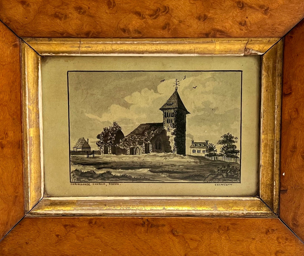 Antique Corringham Church Painting Essex England Samuel Mitchell Kershaw C 1810