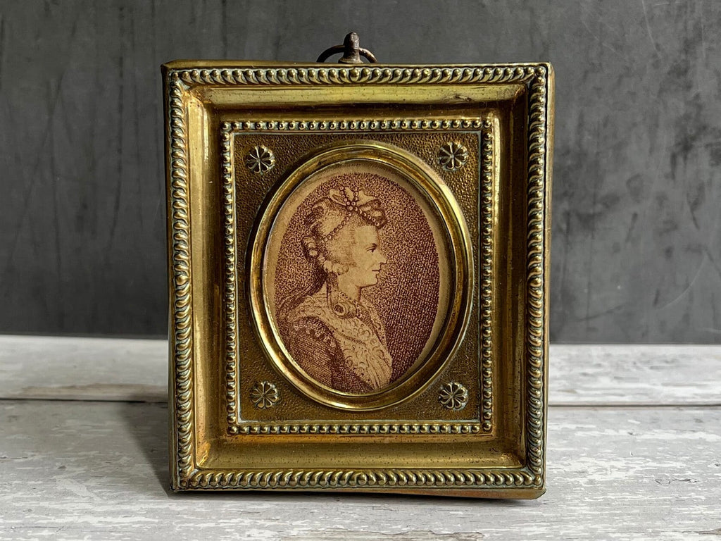 Antique 19th Century Portrait Miniature Engraving Princess Frederica Brass Frame 1795