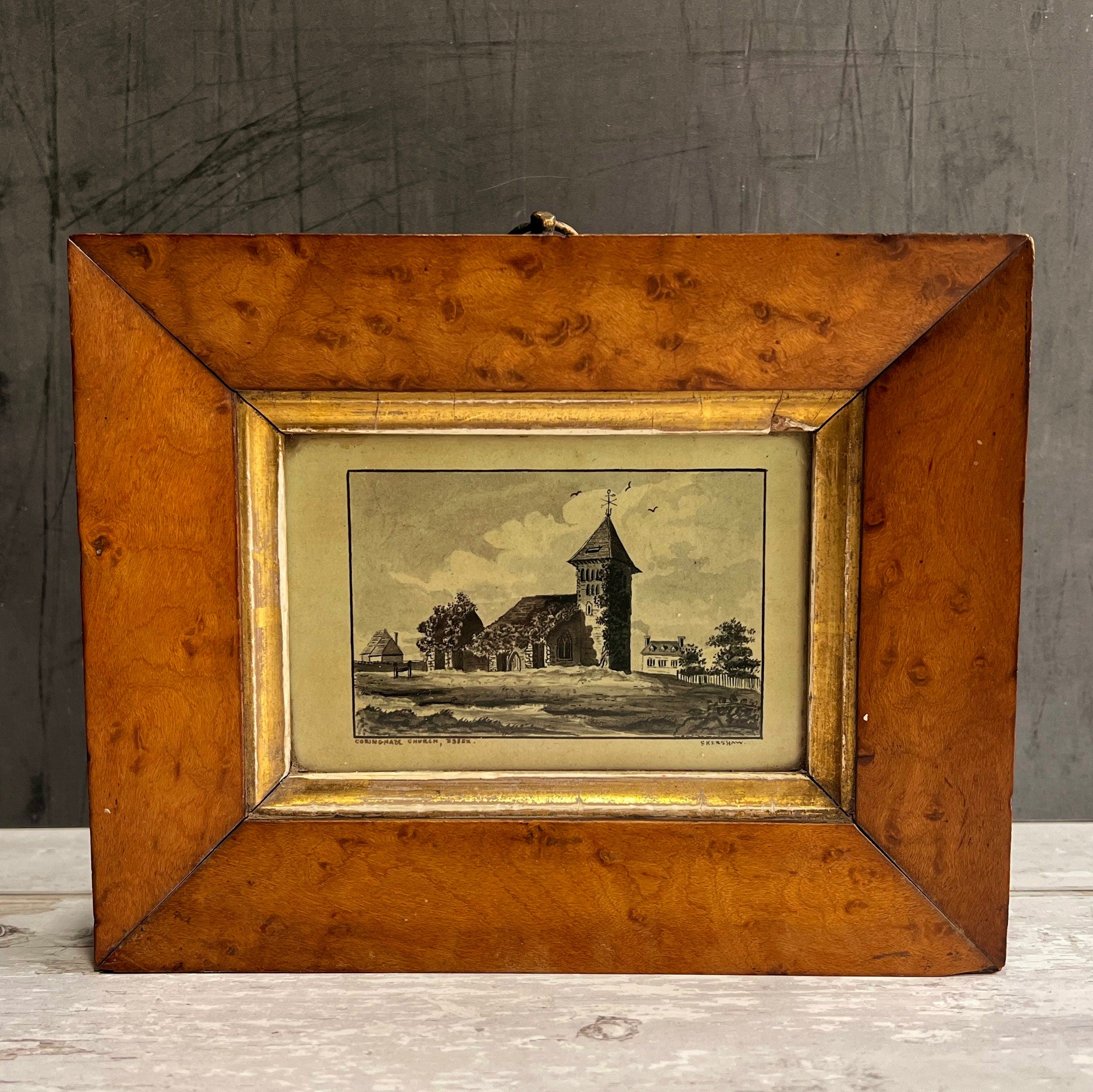 Antique Corringham Church Painting Essex England Samuel Mitchell Kershaw C 1810