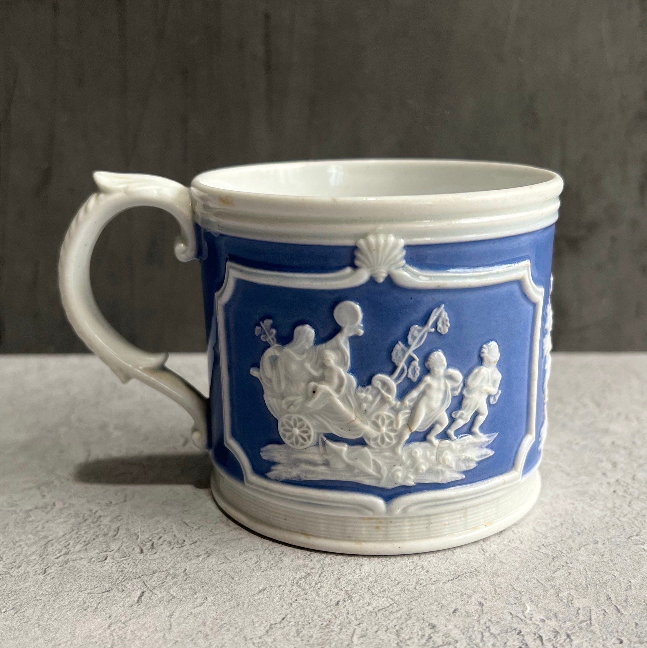 Antique Mug Job Ridgway & Sons Classical Sprigged Blue And White C 1820