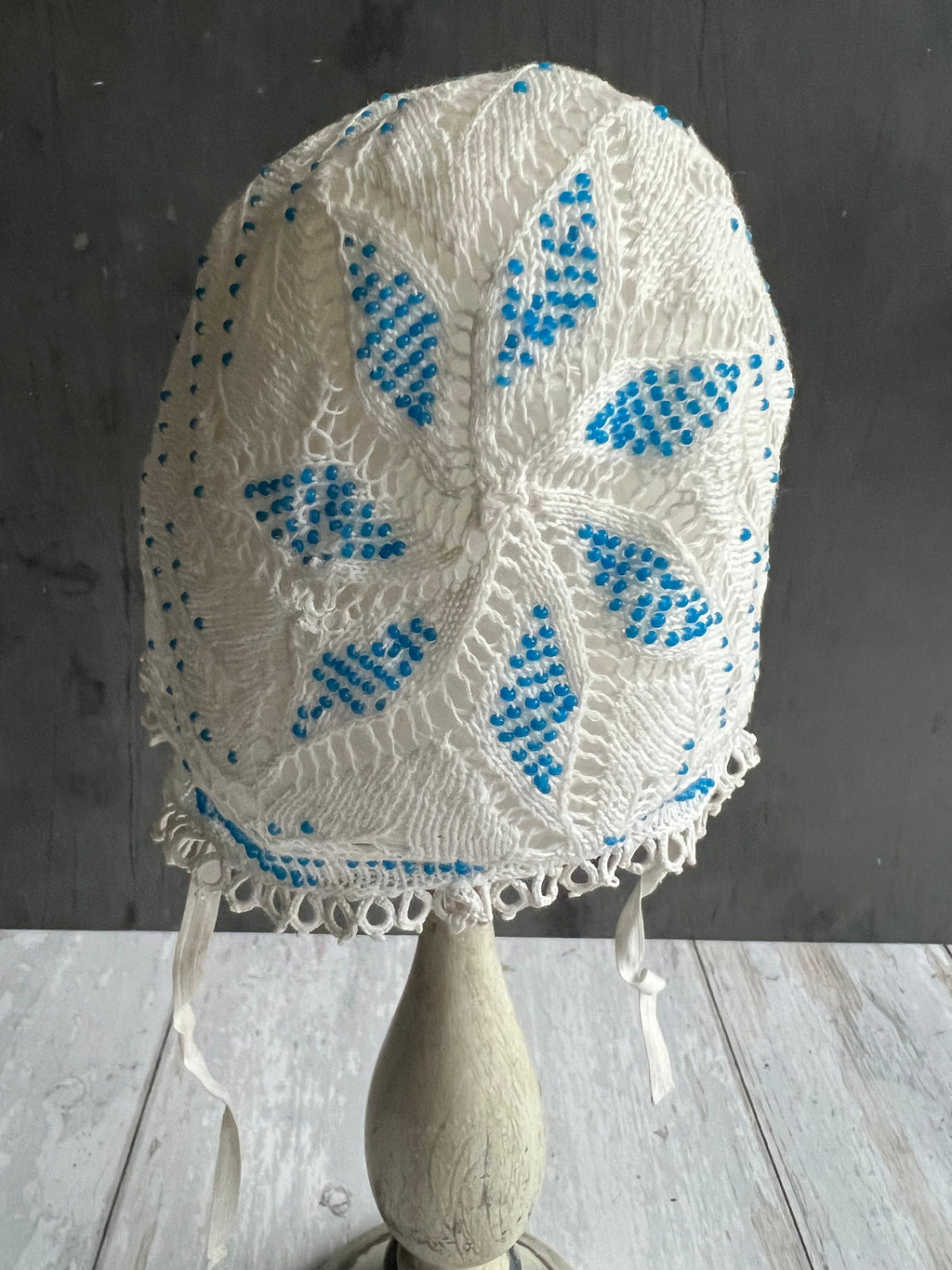Georgian Childrens Beadwork Cap Knitted Beaded Infants Bonnet Circa 1830