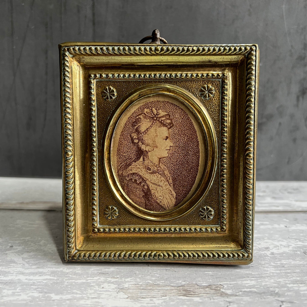 Antique 19th Century Portrait Miniature Engraving Princess Frederica Brass Frame 1795