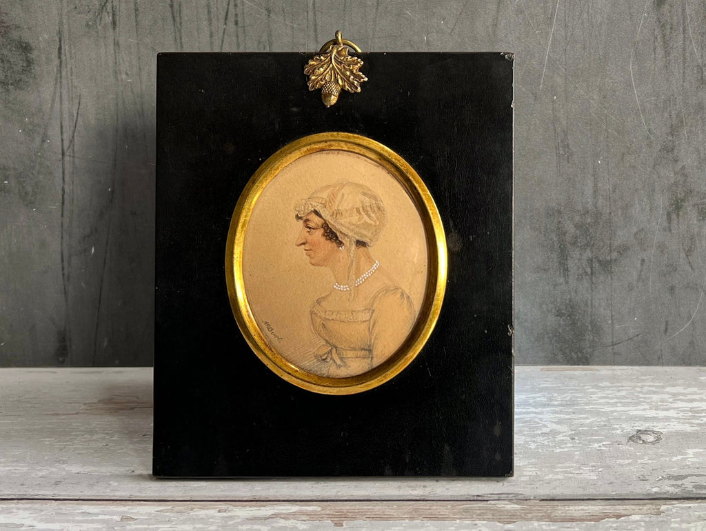 19th Century A R Burt Portrait Miniature of a Regency Lady Dated 1812 Jane Austen Period