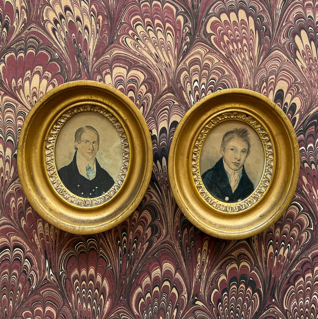 18th Century Painting Portrait Miniature Young Gentleman Gilt Oval Frame Circa 1790