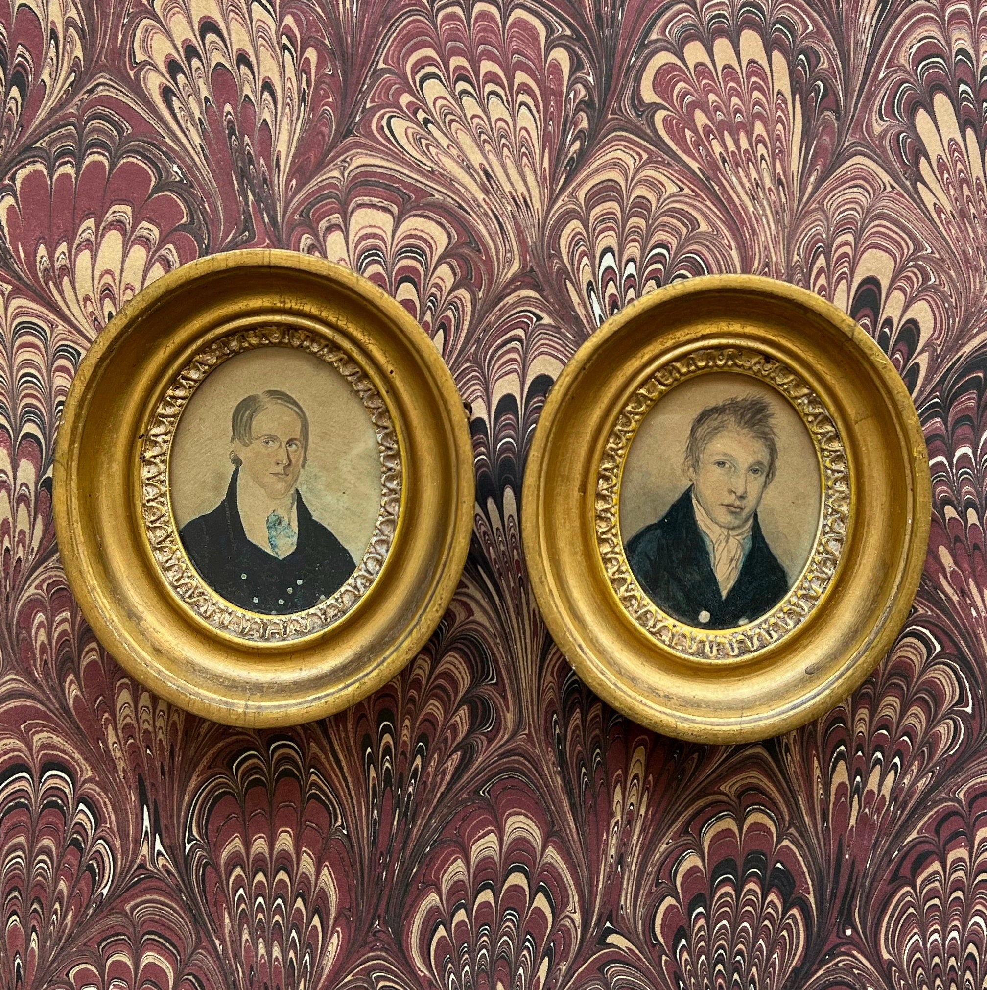 18th Century Painting Portrait Miniature Young Gentleman Gilt Oval Frame Circa 1790