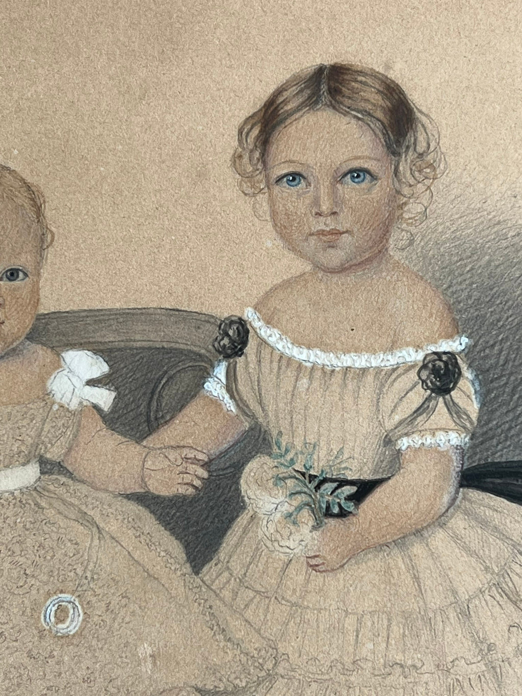 Antique Painting Portrait of Children Two Sisters Georgian Circa 1825