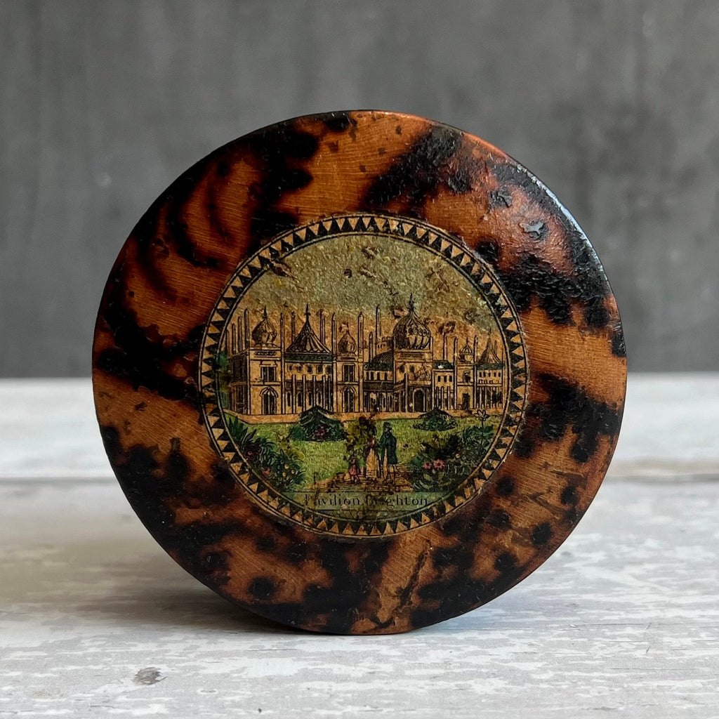 Antique Tunbridge Ware Box Brighton Pavilion Scene Simulated Tortoiseshell Finish