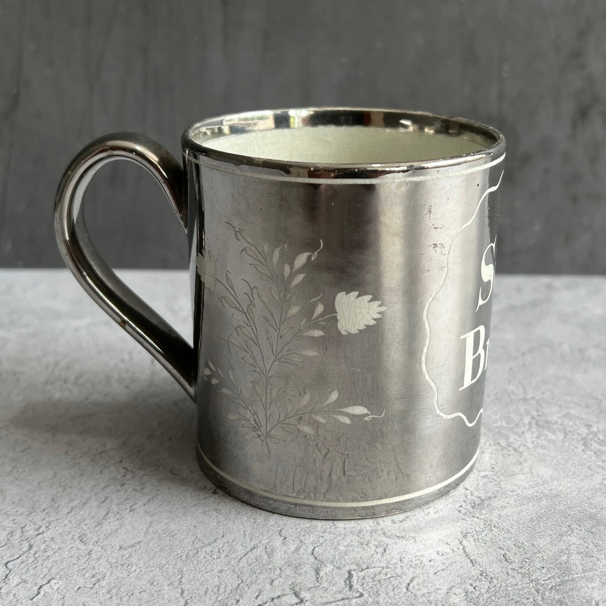 RAREST 19th Century Silver Resist Lustre Mug Sarah Bromley C 1810
