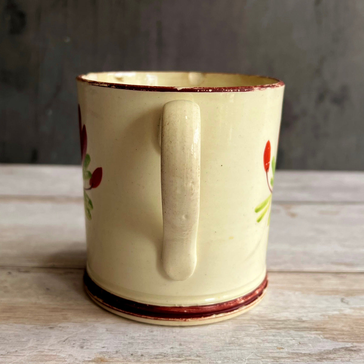 RARE 19th Century Mug HANNAH Floral Creamware C 1810 Nursery Ware AF