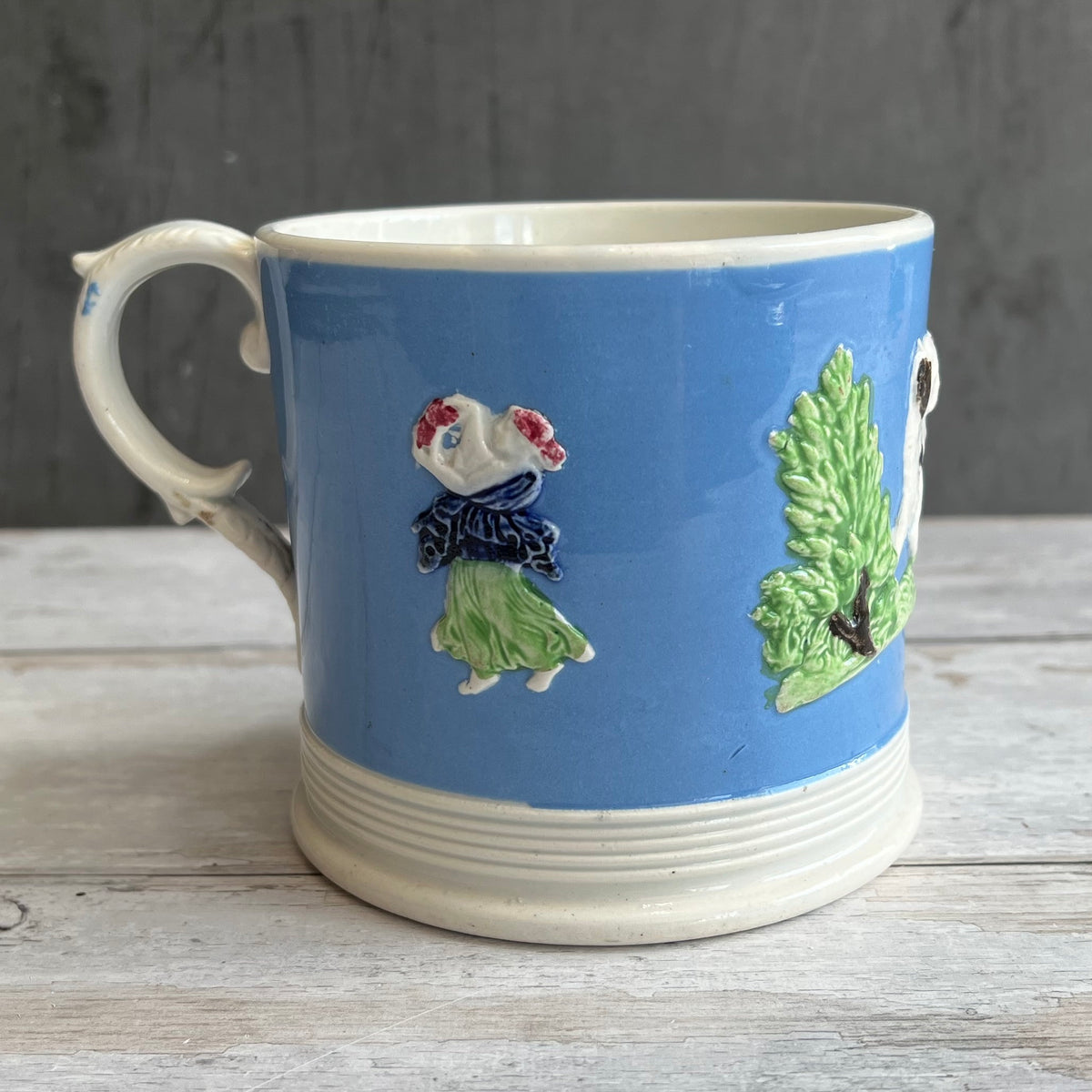 RARE 19th Century Large Dog Sprigged Mug Classical Figures C 1840