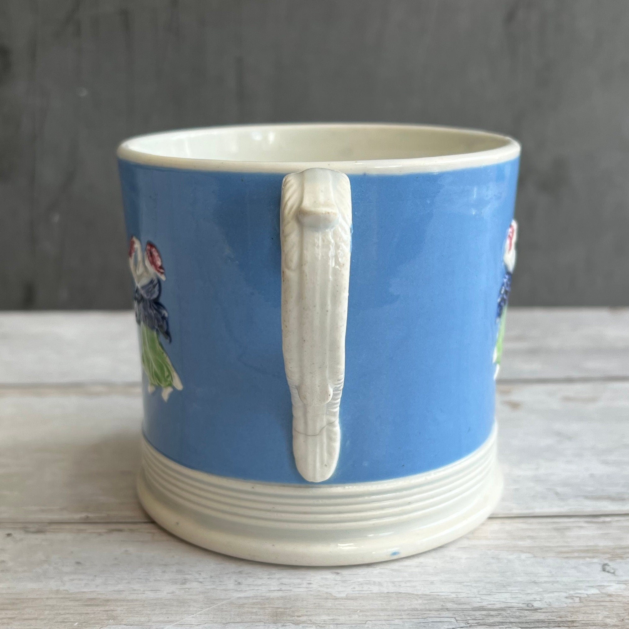 RARE 19th Century Large Dog Sprigged Mug Classical Figures C 1840