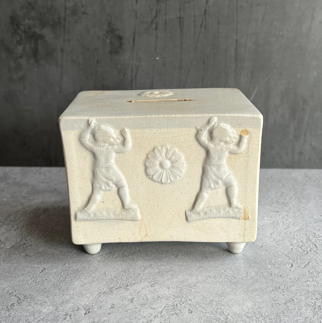 Rare 19th Century Staffordshire Pottery Money Box Coin Bank Classical Dancing Figures C 1840