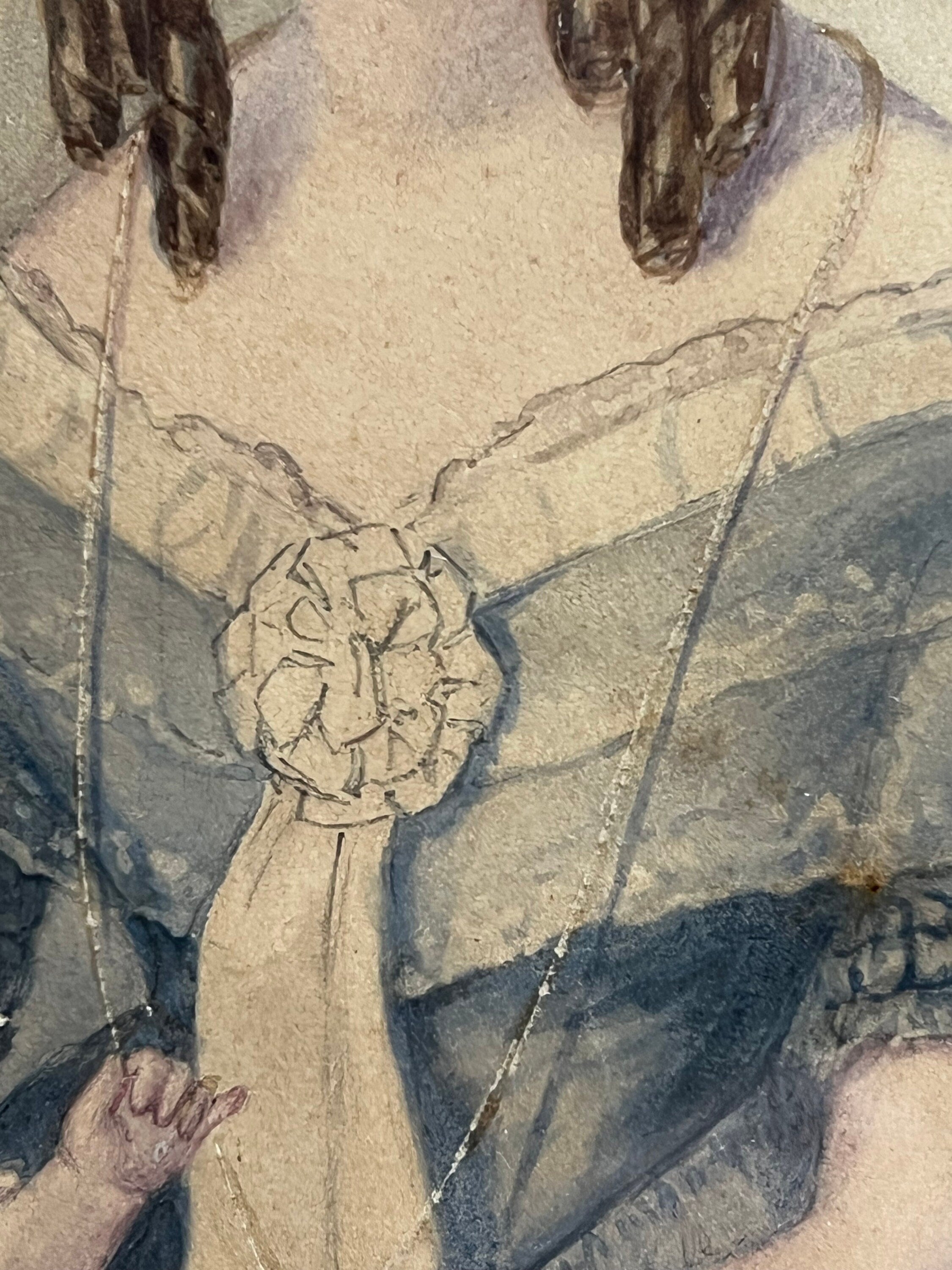 Antique Painting Portrait Mother and Child English Circa 1840