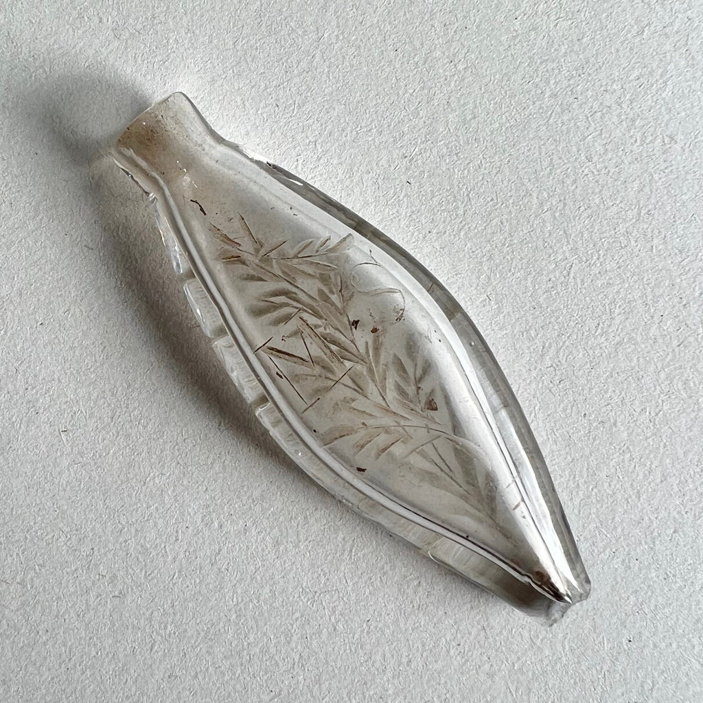 Georgian Miniature English Glass Scent Bottle Navette Shaped Engraved Initials MS Circa 1800 AF
