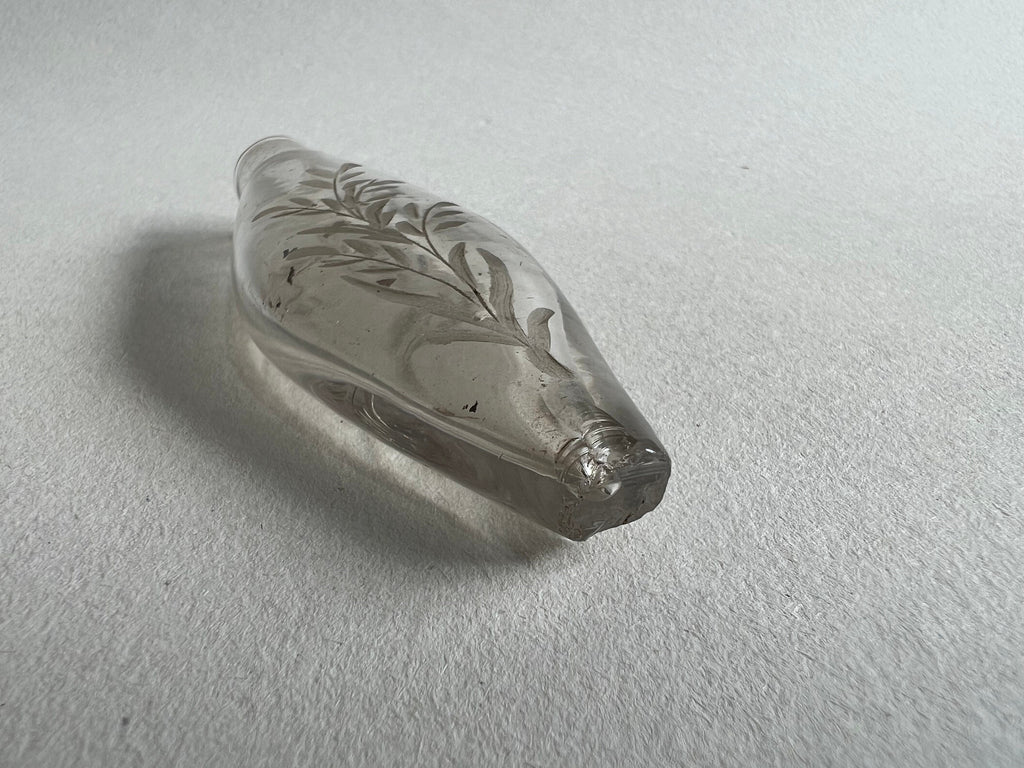 Georgian Miniature English Glass Scent Bottle Navette Shaped Engraved Initials MS Circa 1800 AF