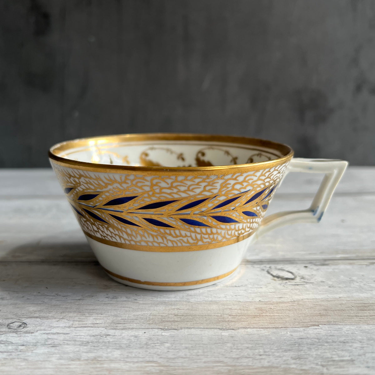 Antique Derby Porcelain Tea Cup and Saucer Leaf Pattern Circa 1810